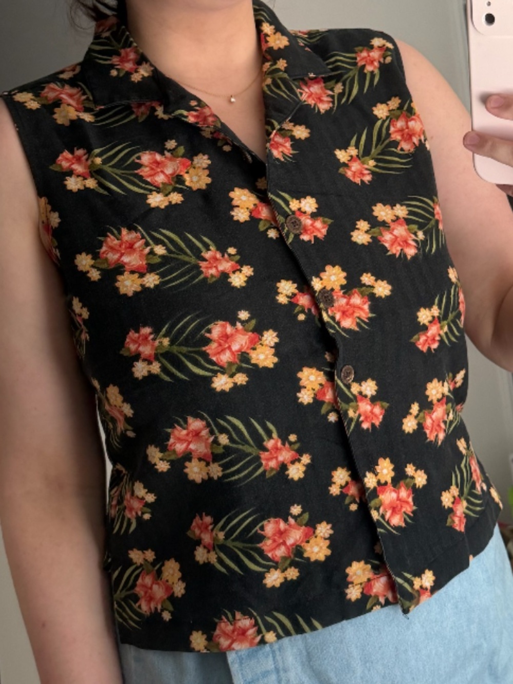 Collared Hawaiian Floral Button Vaca Vacation Beach Hipster Hippie Blouse Top